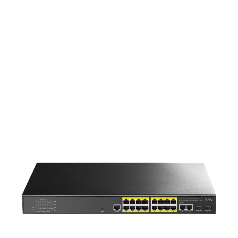 CUDY GS2018PS2-200W - 16-Port Layer 2 Managed Gigabit PoE+ Switch with 2 Uplink Gigabit Ports and 2 Gigabit SFP Slots, 200W