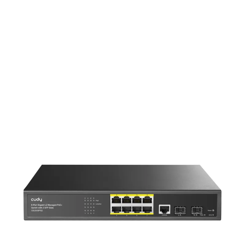 CUDY GS2008PS2 - 8-Port Layer 2 Managed Gigabit PoE+ Switch with 2 Gigabit SFP Slots, 120W