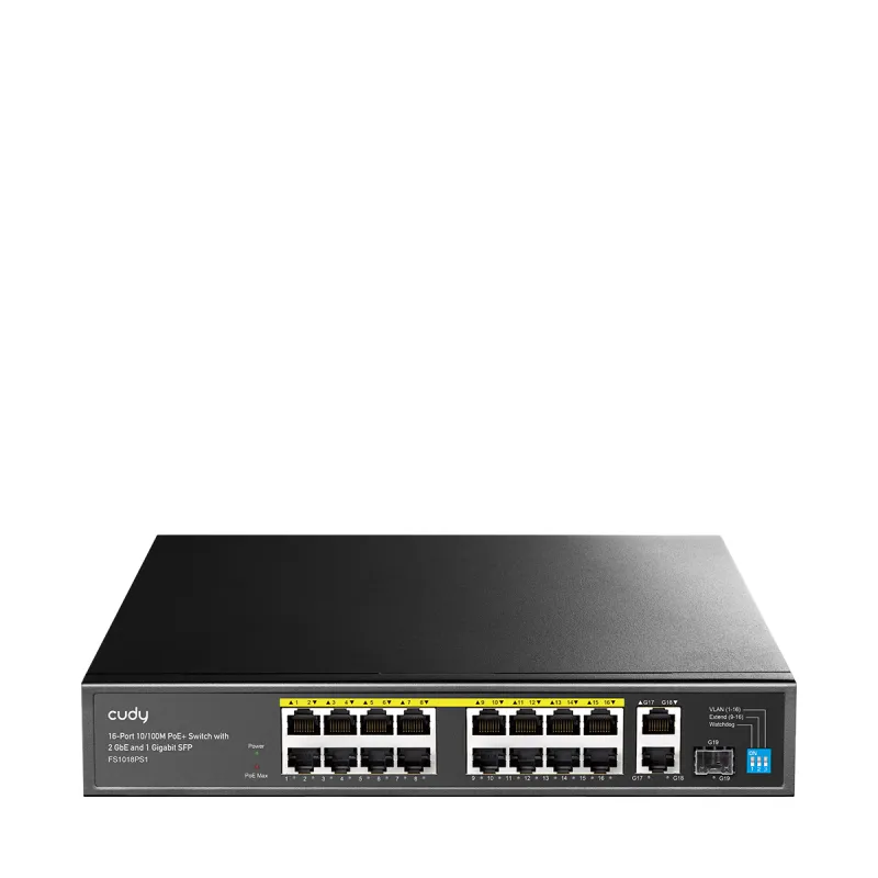 CUDY FS1018PS1 - 16-Port 10/100M PoE+ Switch with 2 Gigabit Uplink and 1 SFP Port 200W